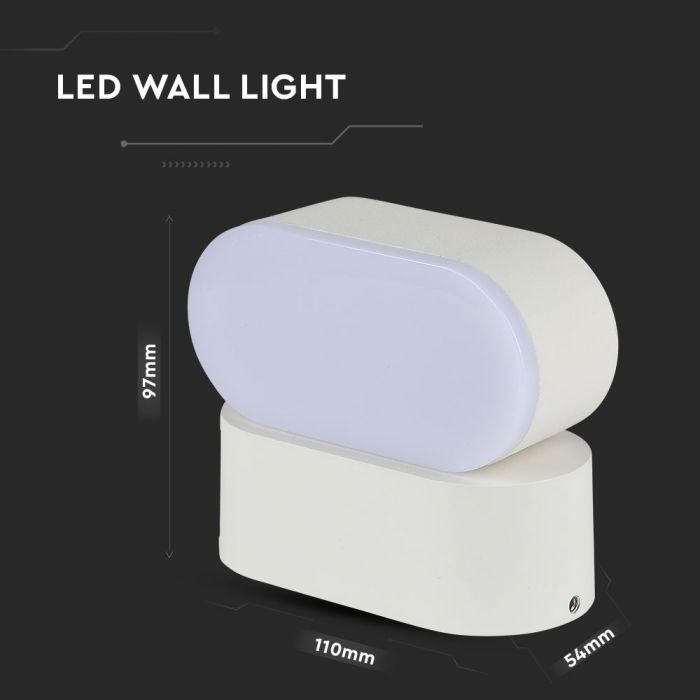 LED WALL LIGHT ALUMINIUM 6W WW 660lm 350° 110X54X96.5 WHITE IP65