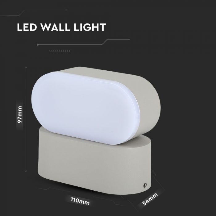 LED WALL LIGHT ALUMINIUM 6W DL 660lm 350° 110X54X96.5 GREY IP65