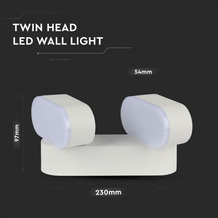 LED WALL LIGHT ALUMINIUM 12W WW 1444lm 350° 230 x54x96mm WHITE IP65