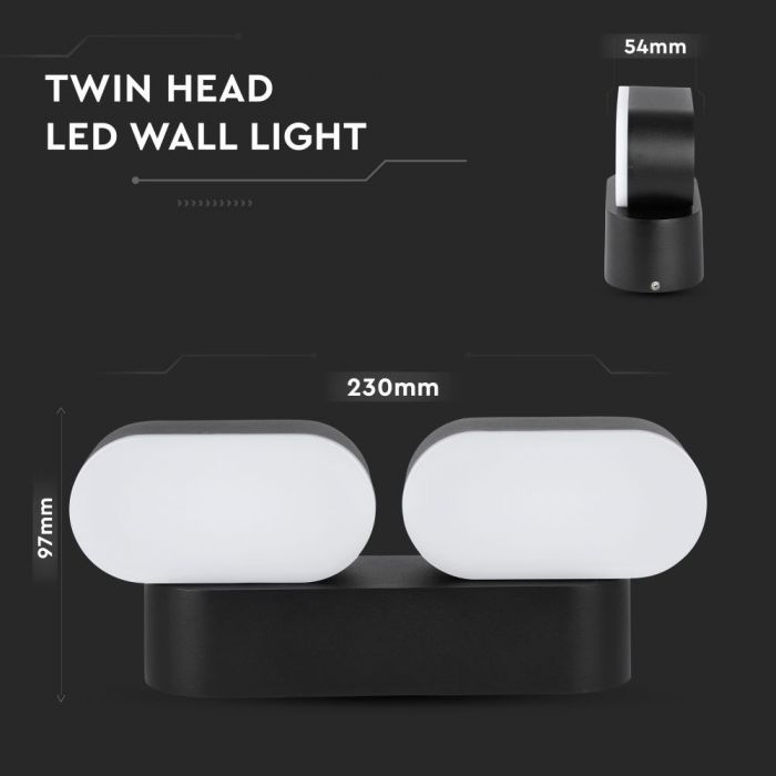 LED WALL LIGHT ALUMINIUM 12W WW 1320lm 350° 230X54X96.5 BLACK IP65