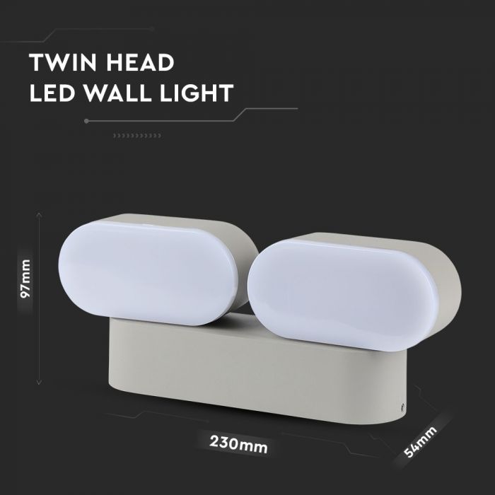 LED WALL LIGHT ALUMINIUM 12W WW 1320lm 350° 230X54X96.5 GREY IP65