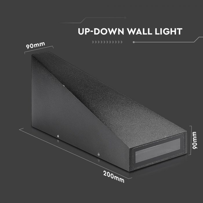 LED WALL LIGHT ALUMINIUM 6W WW 660lm 120° 90X200X90 BLACK IP65