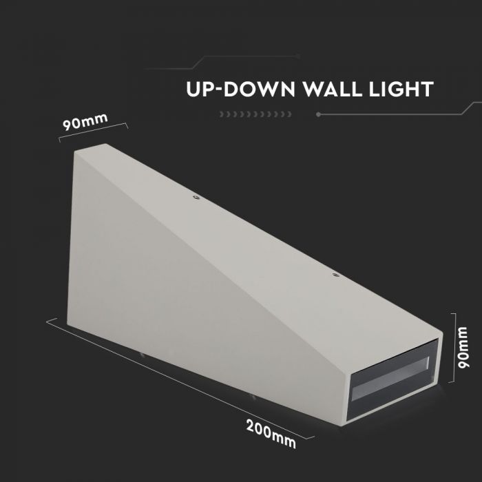 LED WALL LIGHT ALUMINIUM 6W WW 660lm 120° 90X200X90 GREY IP65