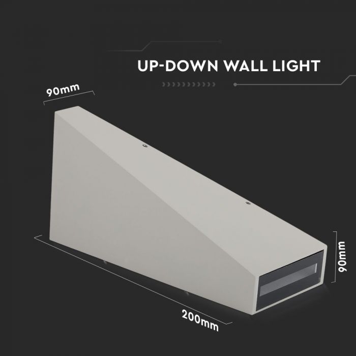 LED WALL LIGHT ALUMINIUM 6W DL 660lm 120° 90X200X90 GREY IP65