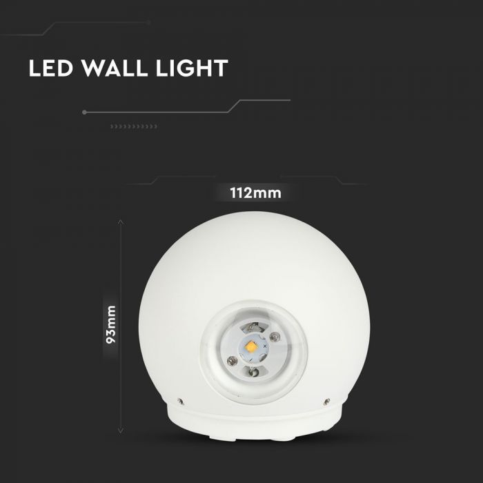 LED WALL LIGHT ALUMINIUM 6W WW 660lm 90° 112 WHITE IP65