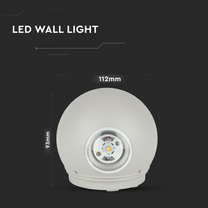 LED WALL LIGHT ALUMINIUM 6W WW 660lm 90° 112 WHITE IP65