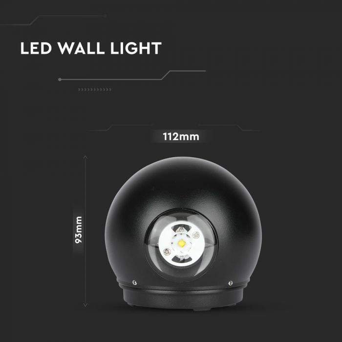 LED WALL LIGHT ALUMINIUM 6W WW 660lm 90° 112 BLACK IP65