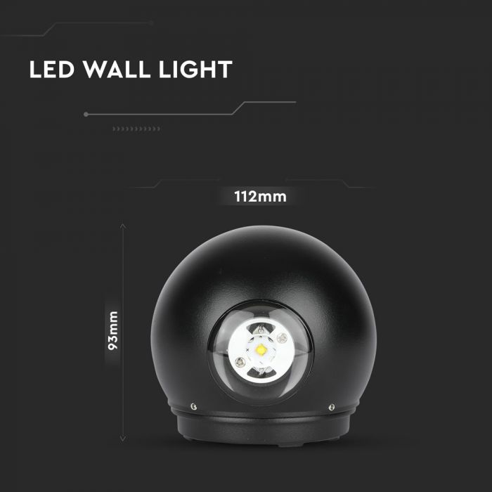 LED WALL LIGHT ALUMINIUM 6W DL 660lm 90° 112 BLACK IP65