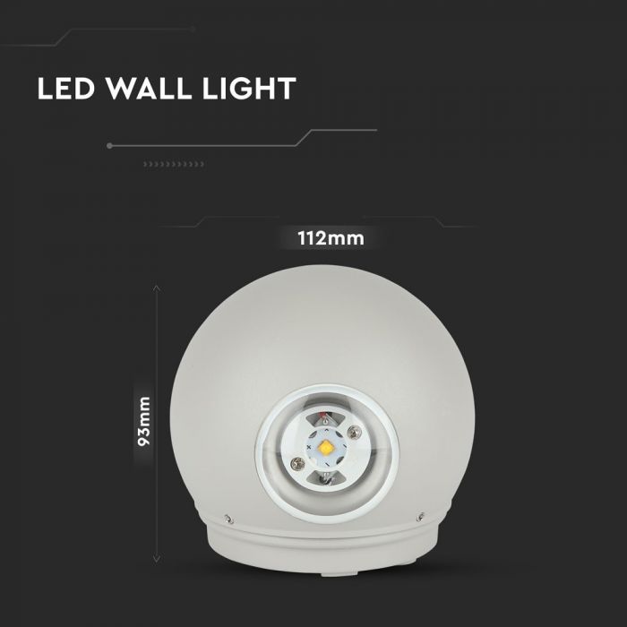 LED WALL LIGHT ALUMINIUM 6W WW 660lm 90° 112 GREY IP65