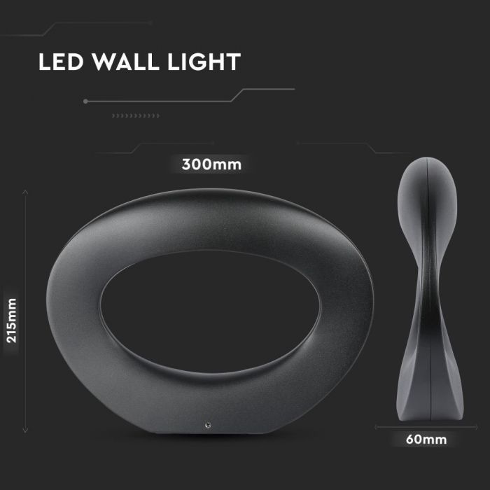 LED WALL LIGHT ALUMINIUM 10W WW 1100lm 360° 300X215X60 BLACK IP65