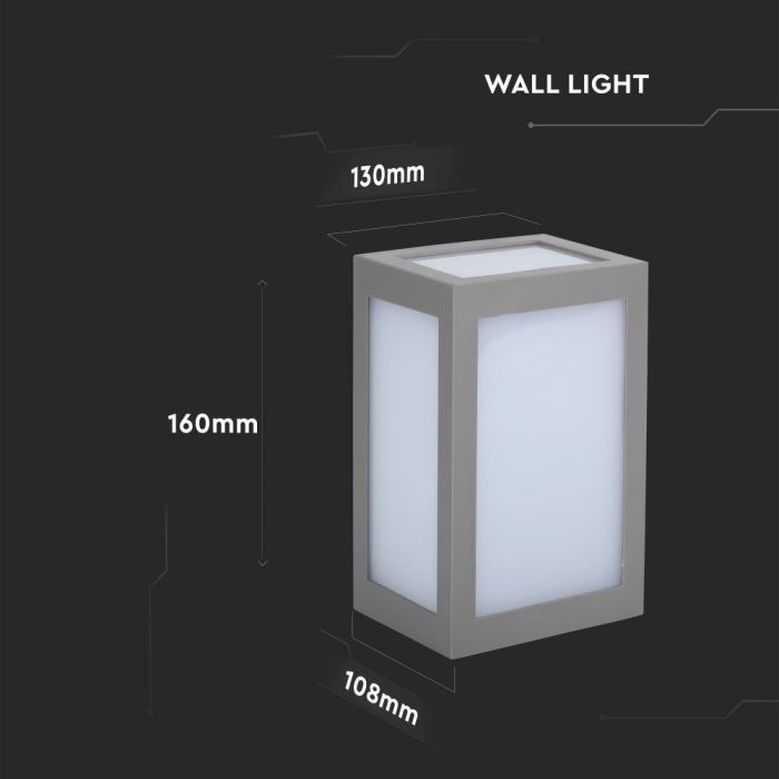 LED WALL LIGHT PC 12W WW 1250lm 170° 130X160X108 GREY IP65