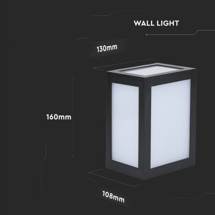 LED WALL LIGHT PC 12W CW 750lm 140° 130X160X108 BLACK IP65