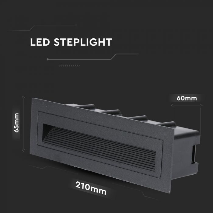 LED STEPLIGHT RECTANGLE 6W WW 120° 240lm BLACK 210X65X60 (195X46)