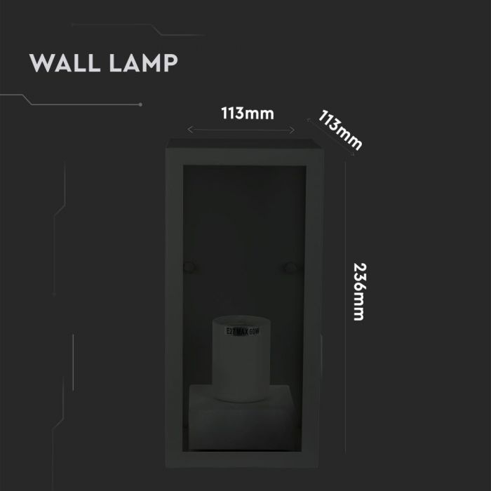 LED WALL LIGHT E27 113X236X113 MAT BLACK ALUMINIUM+CLEAR GLASS IP44