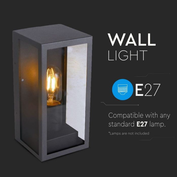 LED WALL LIGHT E27 113X236X113 MAT BLACK ALUMINIUM+CLEAR GLASS IP44