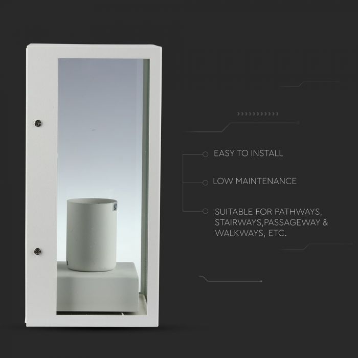 LED WALL LIGHT E27 113X236X113 MAT WHITE ALUMINIUM+CLEAR GLASS IP44