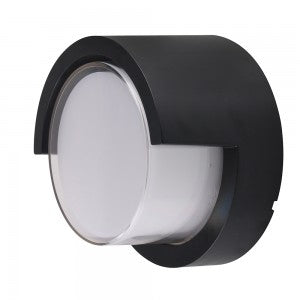 LED WALL LIGHT ROUND 12W WW 1200lm 128° 169X100 PC BLACK IP65