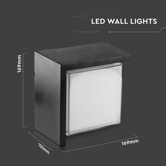 LED WALL LIGHT SQUARE 12W WW 1160lm 120° 160X100 PC BLACK IP65