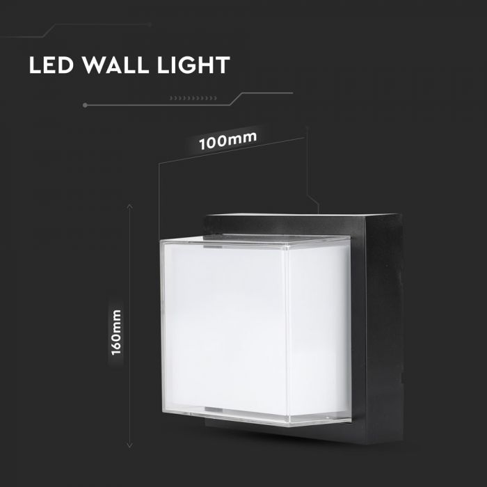 LED WALL LIGHT SQUARE 12W DL 1280lm 150° 160X100 PC BLACK IP65