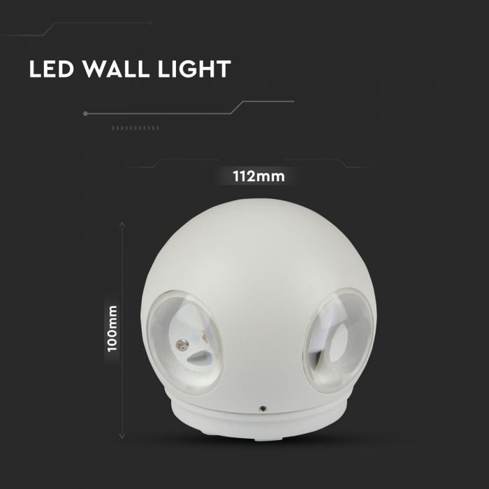 LED WALL LIGHT ROUND ALUMINIUM 4W DL 440lm 4*90° 112X112X100 WHITE IP65