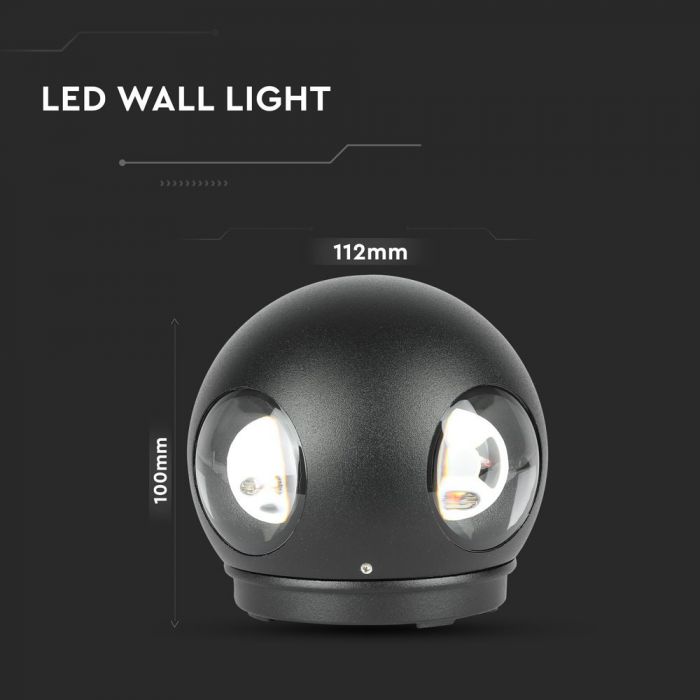 LED WALL LIGHT ROUND ALUMINIUM 4W WW 428m 4*90° 112X112X100 BLACK IP65