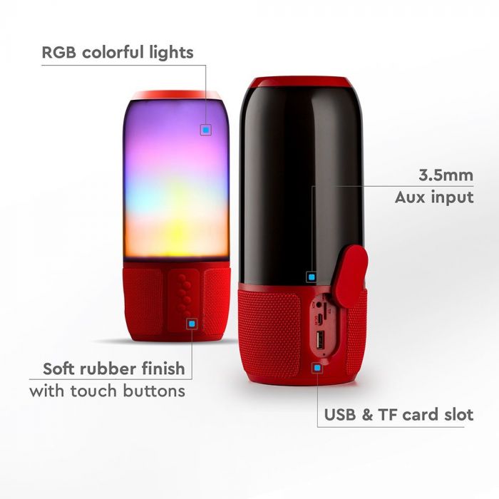 LED LIGHT BLUETOOTH SPEAKER RGB 2*3W WITH USB & TF CARD SLOT RED