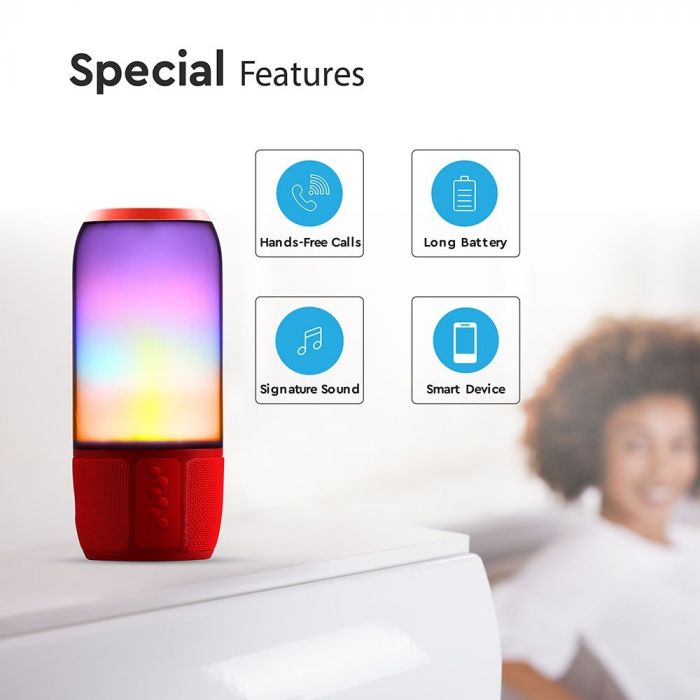 LED LIGHT BLUETOOTH SPEAKER RGB 2*3W WITH USB & TF CARD SLOT RED