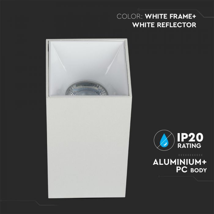 LED SURFACE GU10 FITTING ALUMINIUM SQUARE 74X74X140 WHITE+WHITE