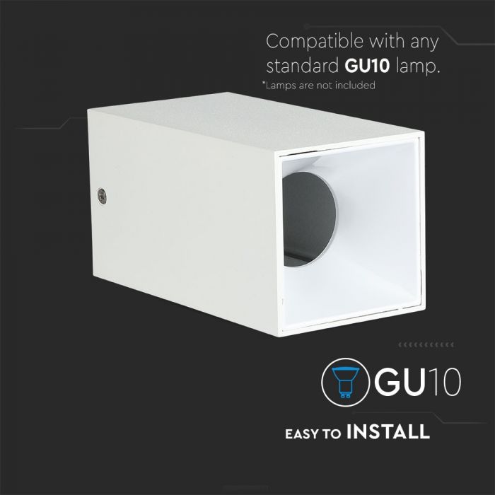 LED SURFACE GU10 FITTING ALUMINIUM SQUARE 74X74X140 WHITE+WHITE