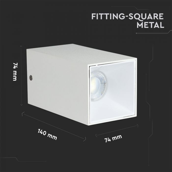 LED SURFACE GU10 FITTING ALUMINIUM SQUARE 74X74X140 WHITE+WHITE