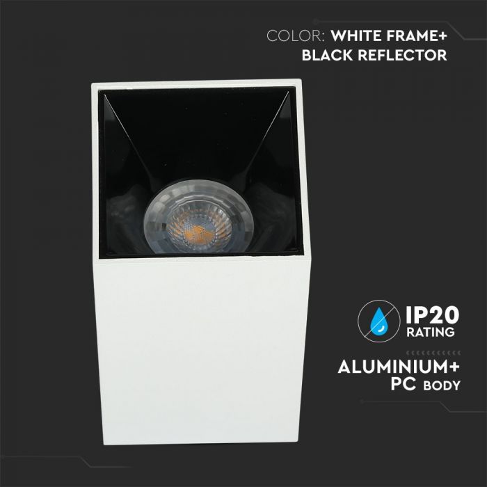 LED SURFACE GU10 FITTING ALUMINIUM SQUARE 74X74X140 WHITE+BLACK