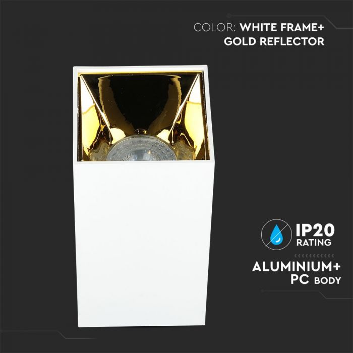 LED SURFACE GU10 FITTING ALUMINIUM SQUARE 74X74X140 WHITE+GOLD