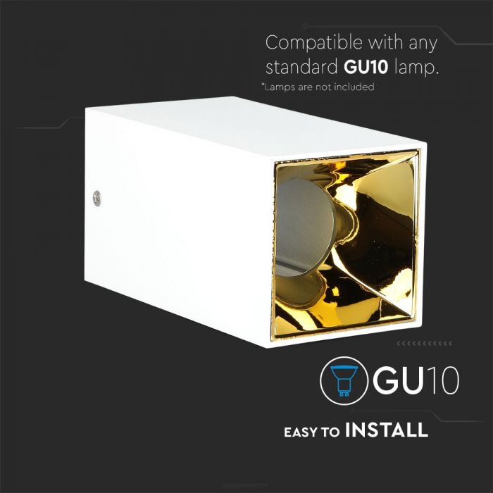 LED SURFACE GU10 FITTING ALUMINIUM SQUARE 74X74X140 WHITE+GOLD