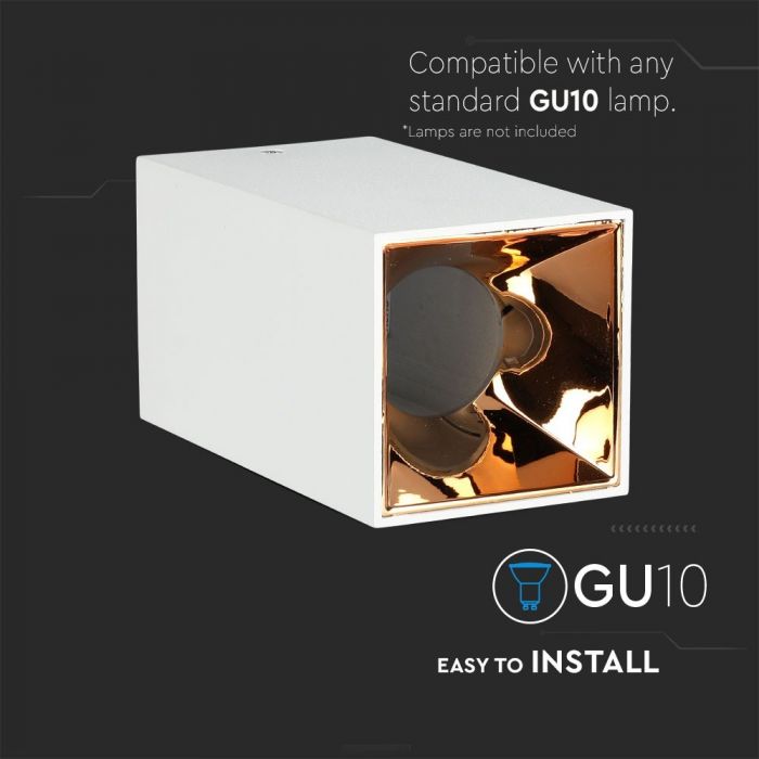 LED SURFACE GU10 FITTING ALUMINIUM SQUARE 74X74X140 WHITE+ROSE GOLD