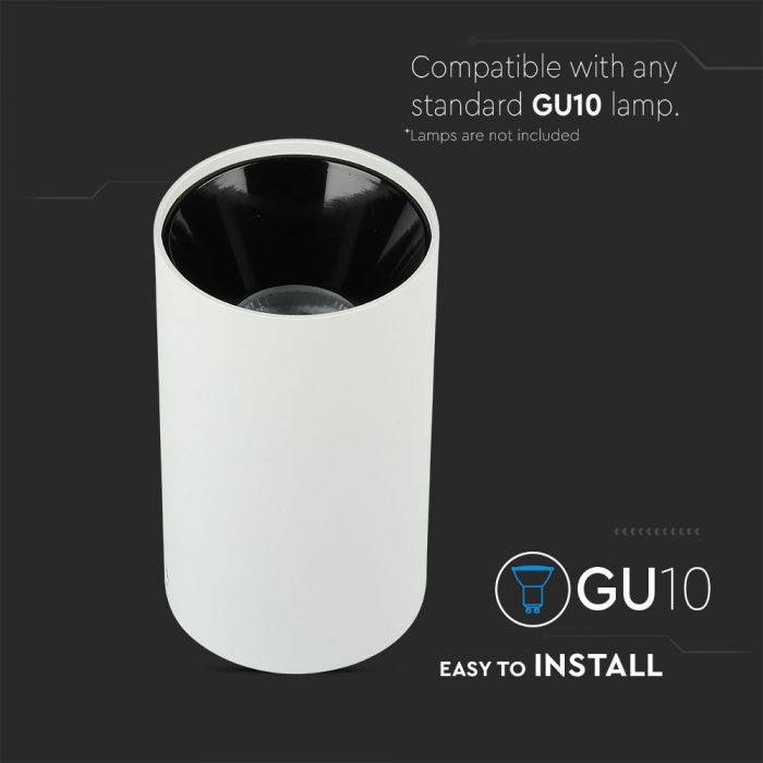 LED SURFACE GU10 FITTING ALUMINIUM ROUND 80X140 WHITE+BLACK