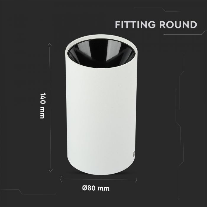 LED SURFACE GU10 FITTING ALUMINIUM ROUND 80X140 WHITE+BLACK