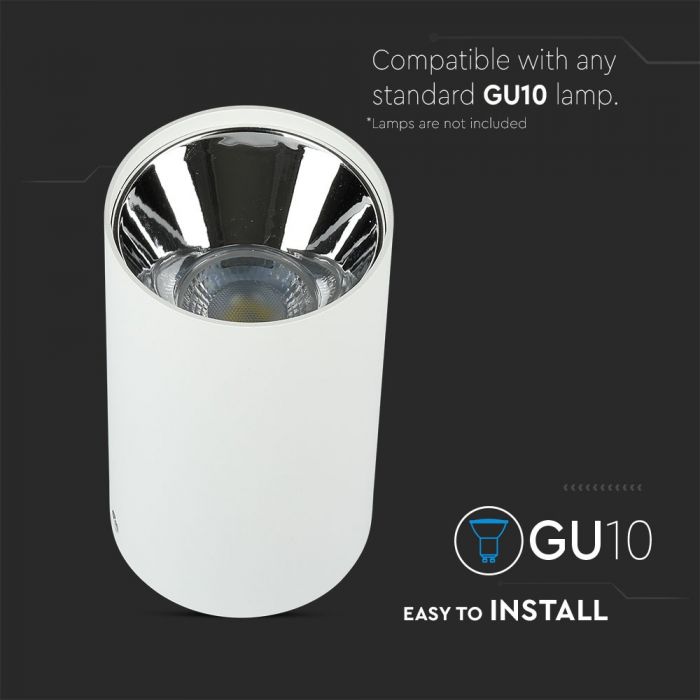 LED SURFACE GU10 FITTING ALUMINIUM ROUND 80X140 WHITE+CHROME