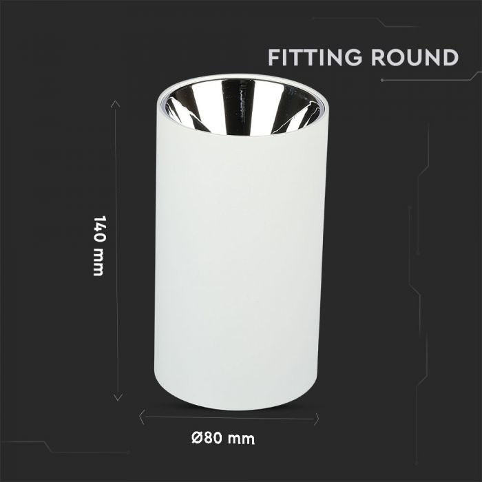 LED SURFACE GU10 FITTING ALUMINIUM ROUND 80X140 WHITE+CHROME