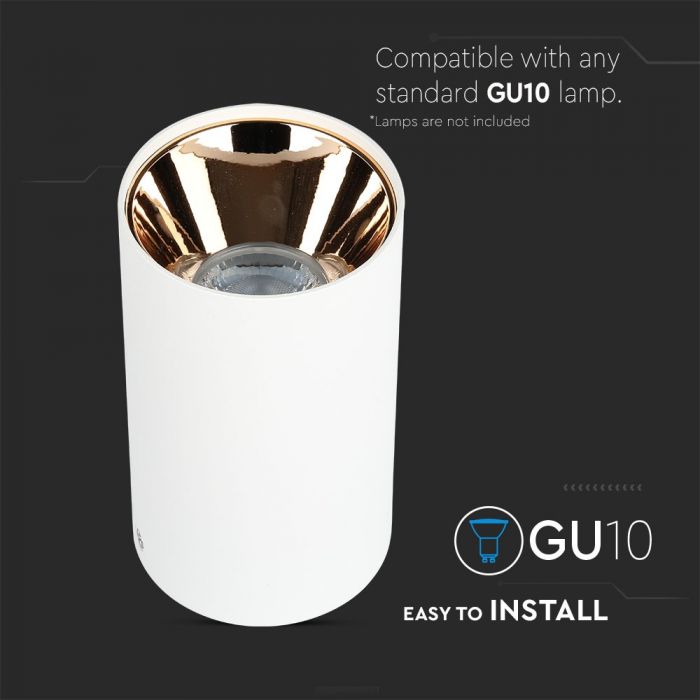 LED SURFACE GU10 FITTING ALUMINIUM ROUND 80X140 WHITE+ROSE GOLD