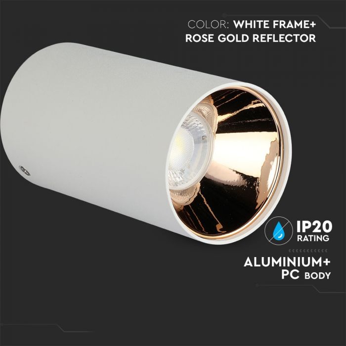 LED SURFACE GU10 FITTING ALUMINIUM ROUND 80X140 WHITE+ROSE GOLD