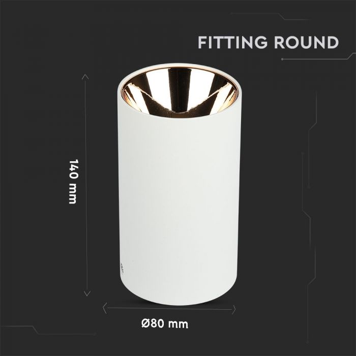 LED SURFACE GU10 FITTING ALUMINIUM ROUND 80X140 WHITE+ROSE GOLD