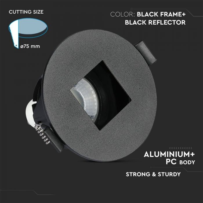 LED BRACKET GU10 SQUARE BLACK/BLACK ALUMINIUM+PC 83X41 (75)