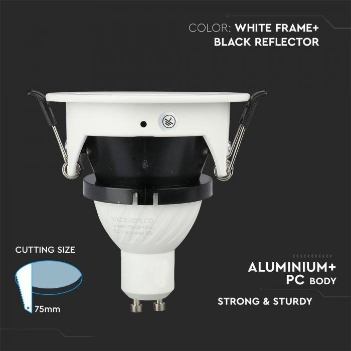 LED BRACKET GU10 HALF CIRCLE WHITE/BLACK ALUMINIUM+PC 83X41 (75)