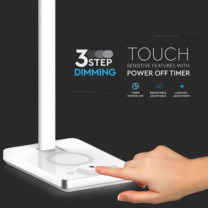 LED TABLE LAMP WITH WIRELESS CHARGER 12.5W 640lm 3in1  440x120x40 WHITE