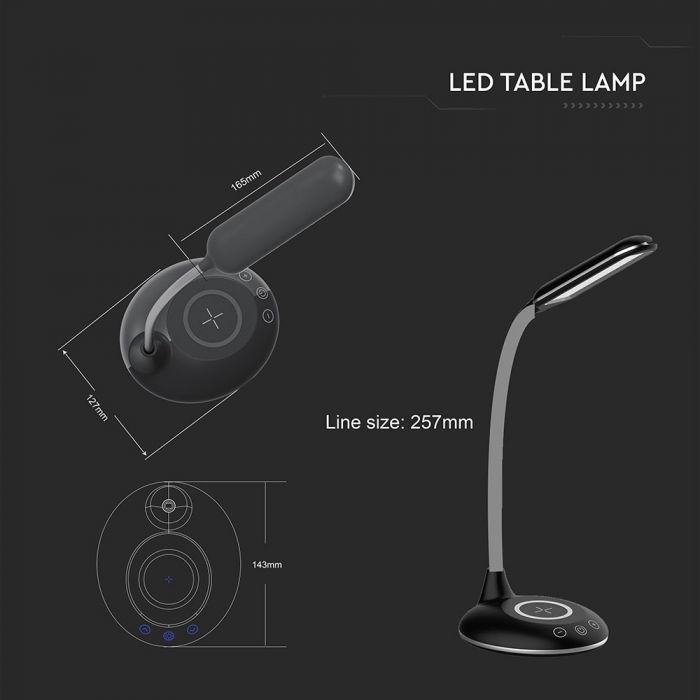 LED TABLE LAMP WITH WIRELESS CHARGER 9W 405lm 3in1 142x124x476 BLACK