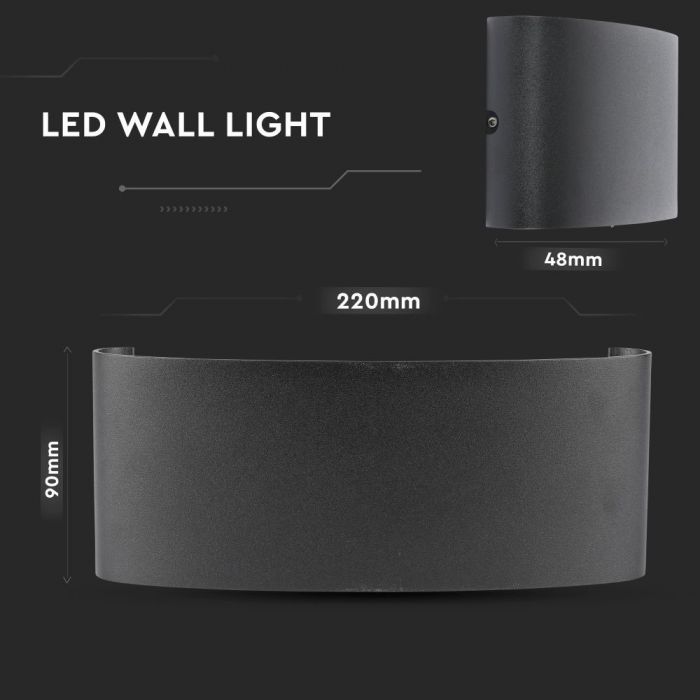 LED WALL LIGHT ALUMINIUM 7W WW 870lm 150° 220X48X90 SAND BLACK IP65