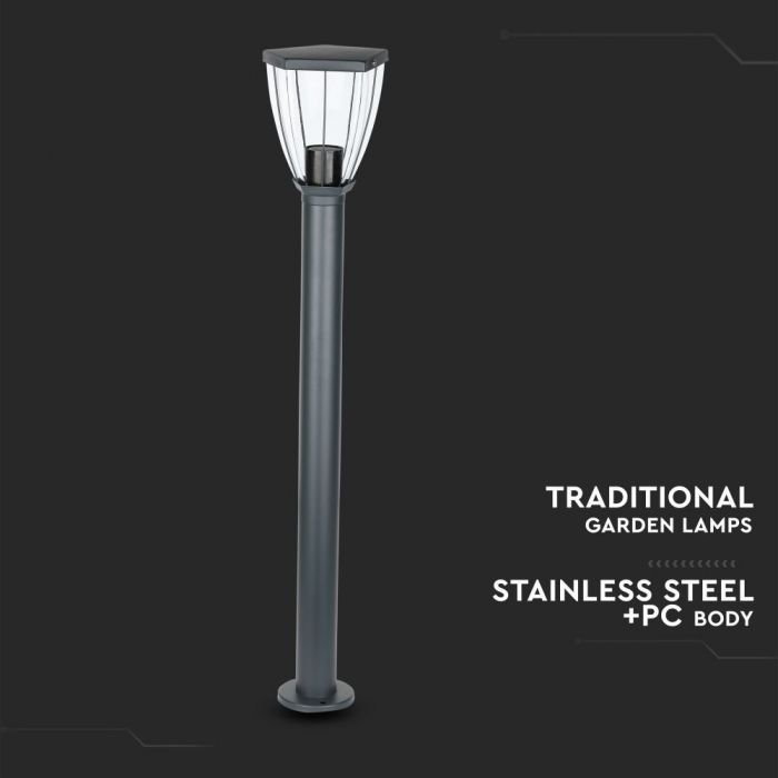 LED BOLLARD E27 LAMP STAINLESS STEEL + PC 148X900 IP44 DARK GREY