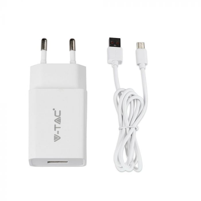 CHARGING SET WITH TRAVEL ADAPTOR - MICRO USB CABLE 2.1A WHITE