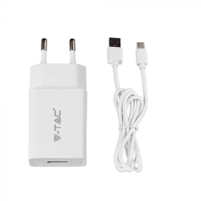 CHARGING SET WITH TRAVEL ADAPTOR - TYPE C USB CABLE 2.1A WHITE