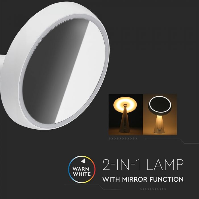 LED RECHARGEABLE MIRROR LIGHT 5W WW 200lm STEPLESS DIMMING